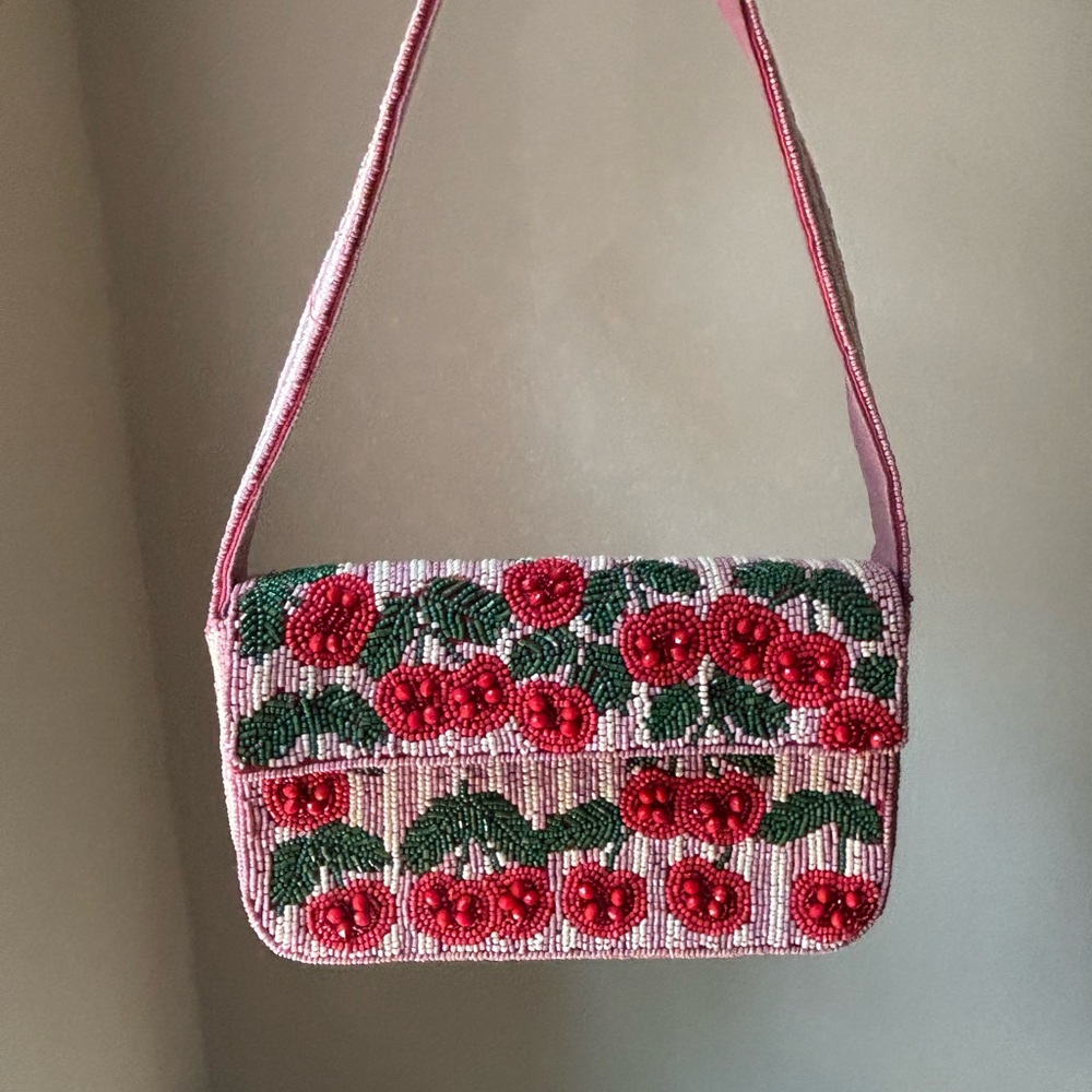 Floral Beaded Pink Shoulder Bag